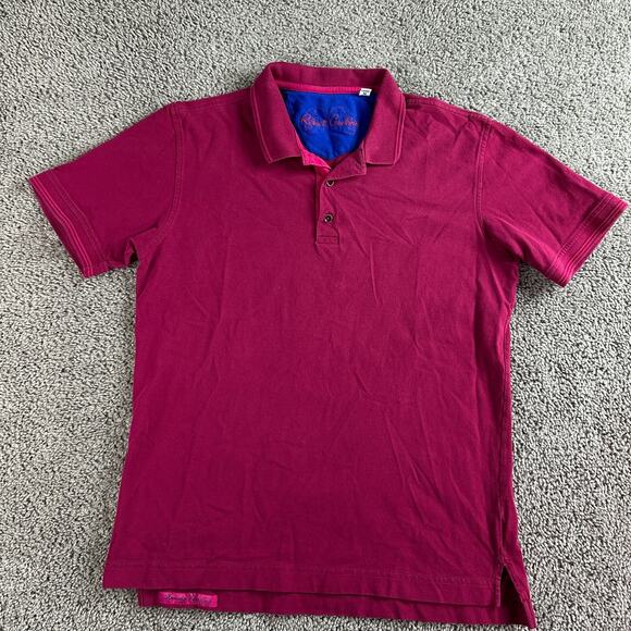 Robert Graham Shirt Mens Medium Red Maroon Classic Fit Short Sleeve Polo - Picture 1 of 8